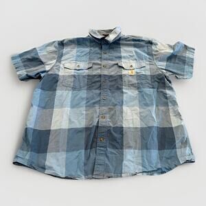 Carhartt Mens Blue Plaid Short Sleeve Button Up Relaxed Fit Pocket Size 2XL XXL